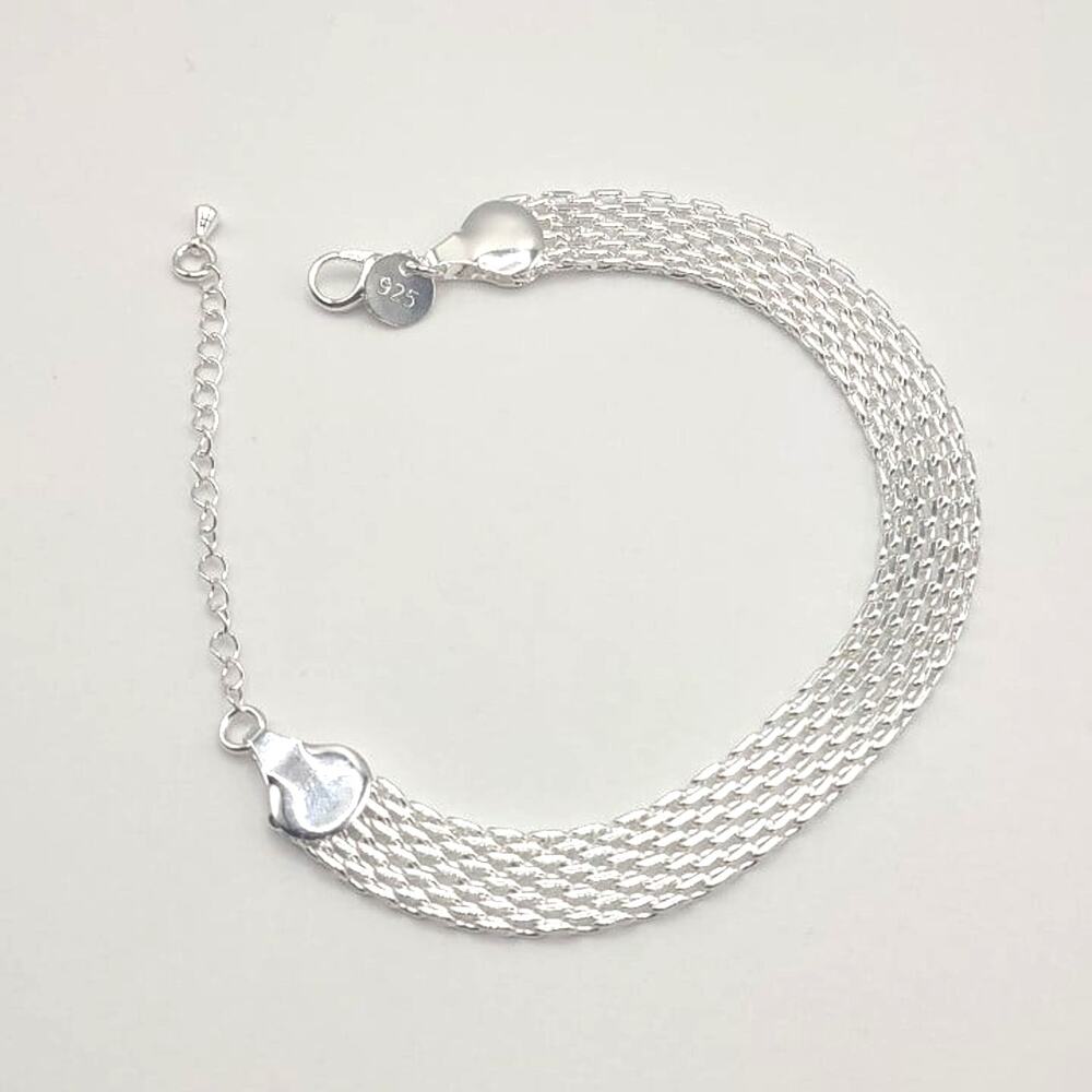 925 Silver Plated Bracelet Chainmail Weave Valentine's Birthday Gift New!!